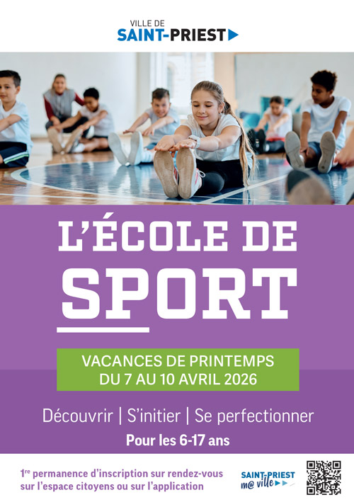 L'école de sport, vacances de printemps du 7 au 10 avril 2026 pour les 6-17 ans. Le programme ici.