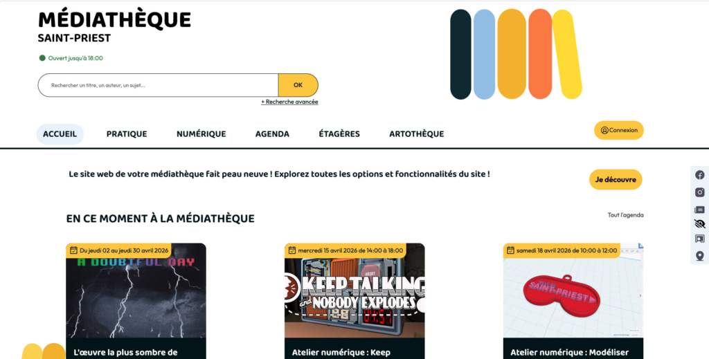 Agenda Découverte du site web de la médiathèque