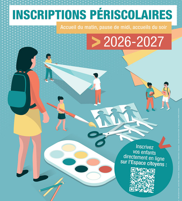 Inscriptions périscolaire 2026-2027 (accueil du matin, pause de midi, accueils du soir). Inscrivez vos enfants directement en ligne sur l'Espace citoyens du 4 mai au 3 juillet 2026